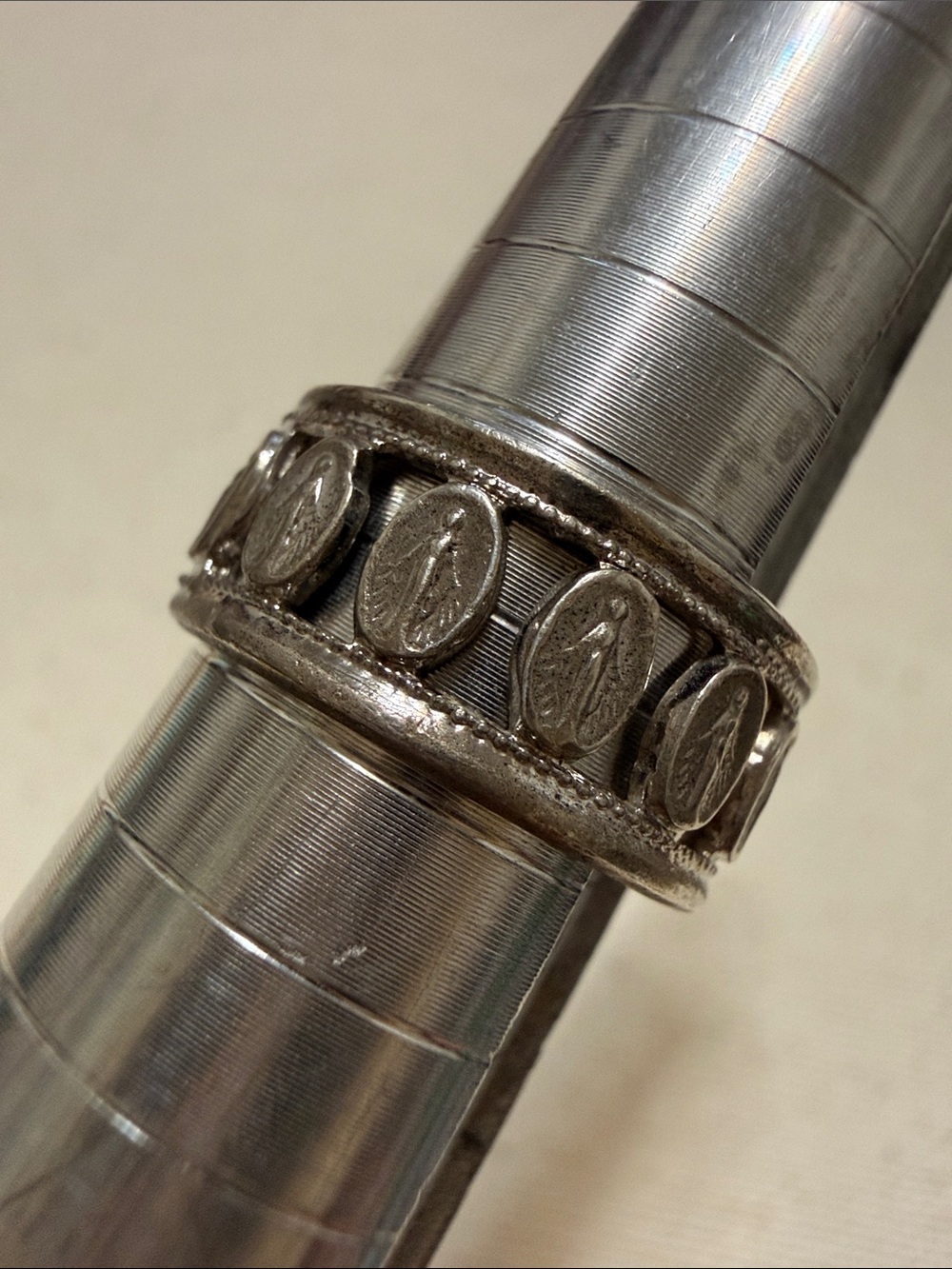 Sterling Silver Religious Medal Band Ring size 5